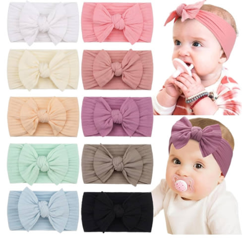 CÉLLOT 10 Colors Super Stretchy Soft Knot Baby Girl Headbands with Hair Bows Nylon Head Wrap For Newborn Baby Girls Infants Toddlers Kids