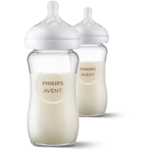 Philips Avent Glass Natural Baby Bottle With Natural Response Nipple, 8oz, 2pk, SCY913/02
