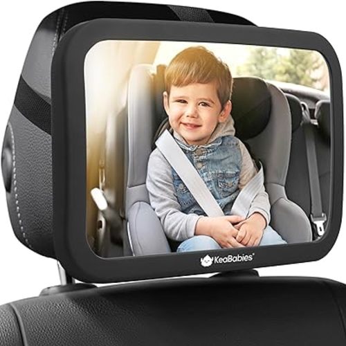Large Shatterproof Baby Car Mirror - Safety Baby Car Seat Mirror - Baby Car Mirror for Back Seat Rear Facing Infant - Carseat Mirrors - Fully Assembled Baby Mirror For Car (Matte Black)