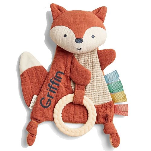 Personalized Fox Teether & Crinkle Baby Lovey Gift: Baby name security blanket, custom newborn lovie