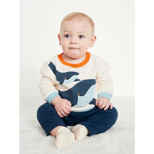 Graphic Fleece Crew-Neck and Waffle-Knit Pants Set for Baby