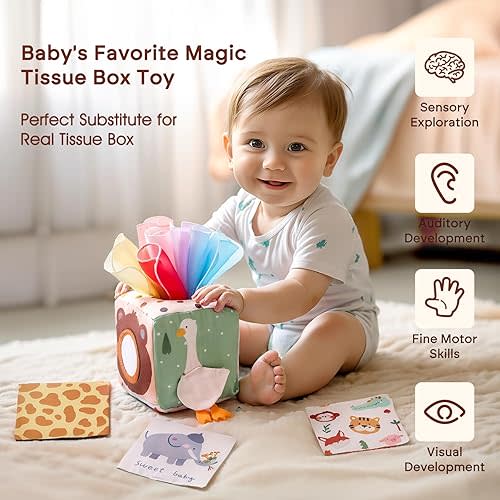 Youuys Baby Tissue Box Toy for Babies 6-12 Months - Montessori Toys Baby Tissue Box Sensory Toys for 1 Year Old - Boy Girl Gifts for Babies 6 12 18 Months Old
