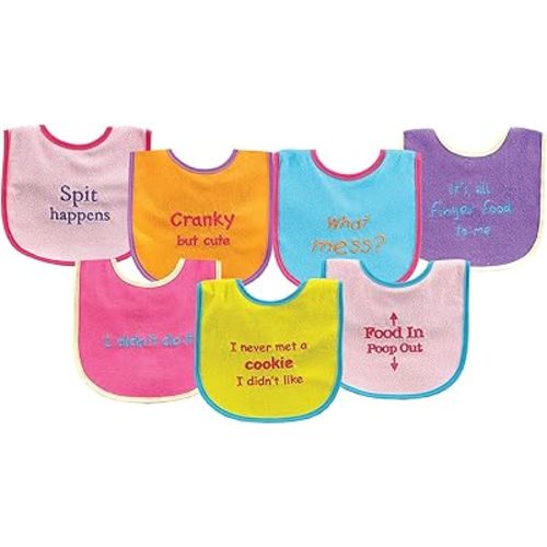 Luvable Friends Unisex Baby Cotton Terry Drooler Bibs with PEVA Back, Pink Food, One Size