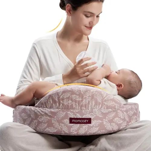 Momcozy Innovative Safety Guard Nursing Pillow - Firm & Springy Memory Foam - Stable, Ergonomic Support & Comfort - Wider Breastfeeding Cushion, Adjustable, Removable Cover, Baby Safety Certified