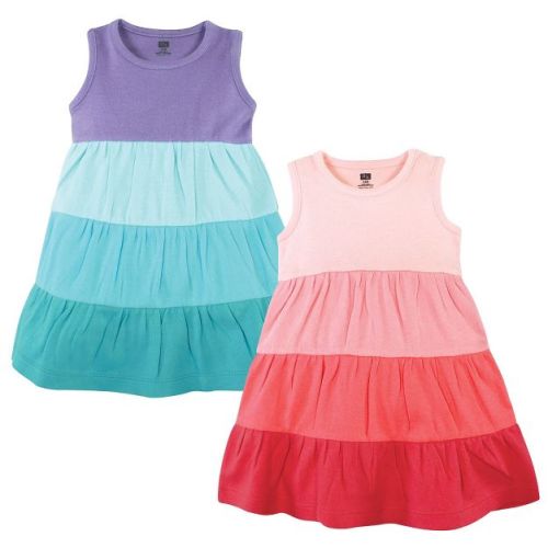 Hudson Baby Infant Girl Cotton Dresses, Ombre Coral Teal, 9-12 Months