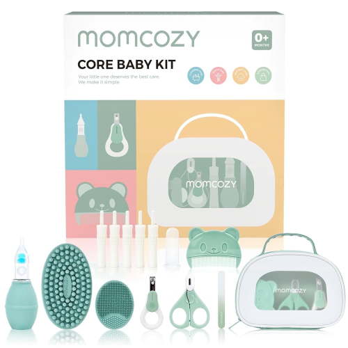 Momcozy Core Baby Kit, Baby Shower & Registry Essential Kit for Grooming Cleansing Care, Includes Nail File Kits, Nasal Aspirator, Bath Brushes, Toothbrush, Comb, Storage Case, etc