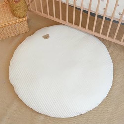 Poowe Nursery Kids Rug Creeping Crawling Mat Lion Baby Rug Childrens Floor Area Rug Mat 100% Cotton Baby Crawling Mat Round Infants School Carpet Decor, 33.5" Round-One Bear