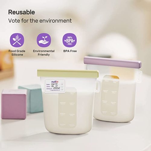 Silicone Breastmilk Storage Bags Reusable, 8oz/240ml Double Leak-Proof Breastmilk Freezer Bags, BPA Free Self-Standing Milk Bags for Breastfeeding, Baby Food Pouches - Color - 7 Count