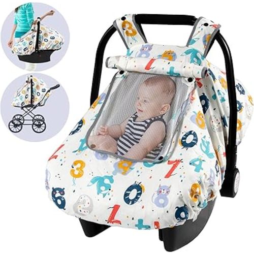 SMTTW Baby Car Seat Cover - Universal Fit, Snug, Breathable, Canopy for Boys/Girls, Ideal for All Seasons (Numbers)