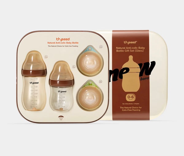 Thyseed Anti-Colic Glass Baby Bottle 0-6M Foundation Set