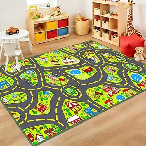 Car Rug Play Mat 2.5x4 Feet, Car Road Rug for Kids City Road Map Carpet Educational Learning Playing Carpet Kids Play Rugs for Playroom Classroom Bedroom