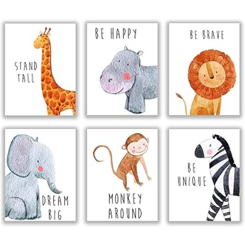 Throwback Traits Safari Nursery Decor - Baby Room Decor Animal Pictures for Nursery, Safari Decor, Baby Wall Decor, Nursery Wall Decor, Nursery Wall Art for Boys and Girls, Set of 6 – 8x10 (Safari)