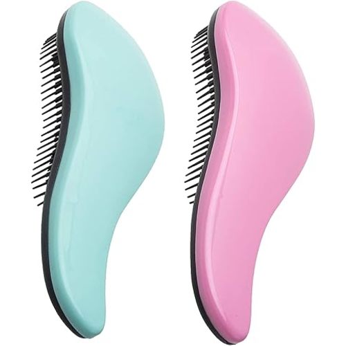 WYNK Detangler Brush - 2-Piece Value Set - Wet Detangling Hair Brush,Professional No Pain Detangler for Women,Men,Kids (2 Pack, Green&Pink)