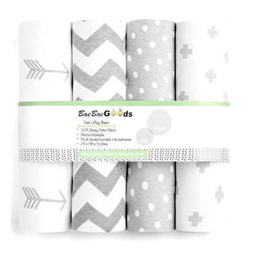 Pack n Play Sheets – Premium Pack and Play Sheets 4 Pack – 100% Super Soft Jersey Knit Cotton Playard Mattress Sheets – Portable Playpen Fitted Play Yard Mini Crib Sheet for Boy & Girl (24 x 38 x 5)