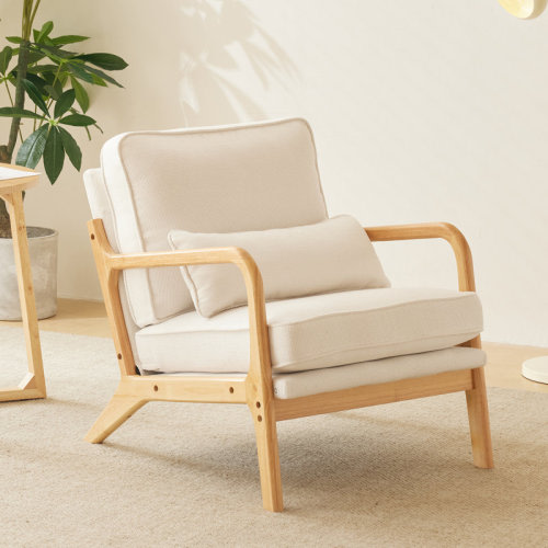 George Oliver Mid Century Solid Wood Accent Chair Upholstered Armchair with an Extra Pillow & Reviews | Wayfair