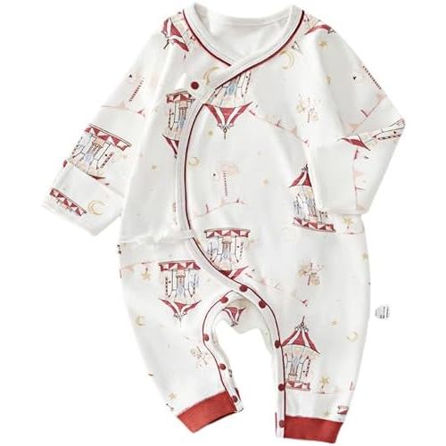 3 - 6 months BINIDUCKLING Newborn Kimono Side Snap & Tie Wrap Over Long Sleeve Romper with Mitten Cuffs