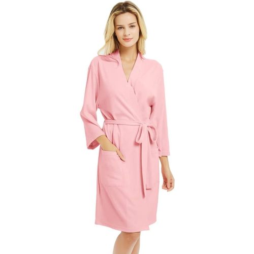 Women's Nursing Hospital Robe, 100% Cotton Lightweight Robes 3/4 Sleeves Kimono Knit Soft Loungewear Short Bathrobe