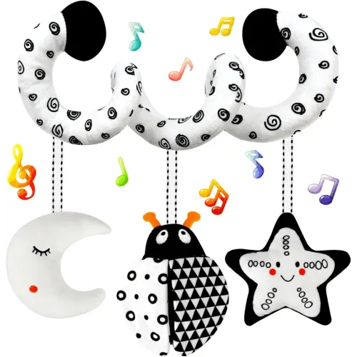 Car Seat Toys Stroller Spiral Hanging Stroller Black and White High Contrast Baby Toys for Newborn,Infant Plush Activity Sensory Toys for 0 2 4 6 8 10 12 Months Boys Girls(Ladybug)