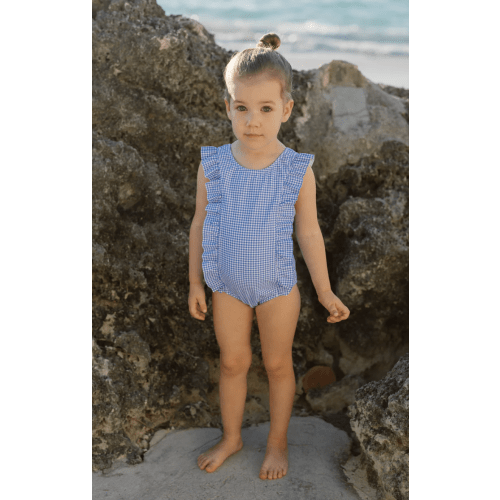 girls sky blue gingham ruffle one piece – minnow