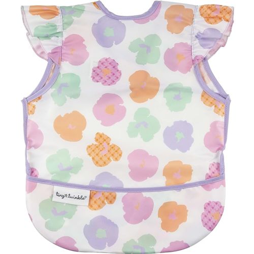 Tiny Twinkle Mess Proof Baby Bib - Waterproof Toddler and Baby Apron Bib - Machine Washable - PFAS and BPA Free - Small 6-24 Months - Floral Pop