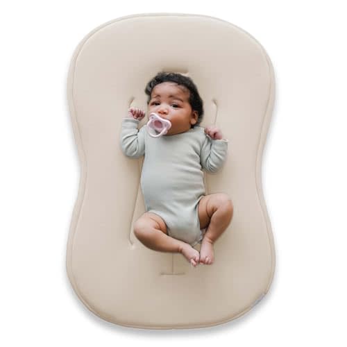 Snuggle Me® Baby Lounger Curve (0-6 Months) - Premium Organic Cotton with Foam Core, Machine-Washable Cover, Buttery-Soft & Breathable Infant Lounger with Travel Bag (30 in x 20 in x 1.9 in) - Natural
