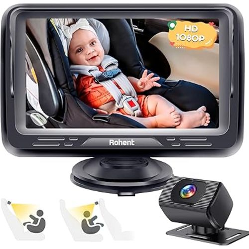 Rohent Baby Car Camera HD 1080P - Rear-Facing Infant Monitor with Night Vision, 150° Wide-Angle Lens, Anti-Glare Screen, Easy Install, 360° Adjustable Display