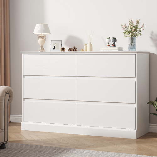 6 Drawer Dresser for Bedroom, White Dresser Double Chest of Drawers, Modern Wood Dressers with Deep Drawers for Living Room,White