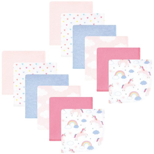 Hudson Baby Infant Girl Flannel Cotton Washcloths, Unicorns Rainbows 12 Pack, One Size - Unicorns Rainbows 12 Pack - One Size