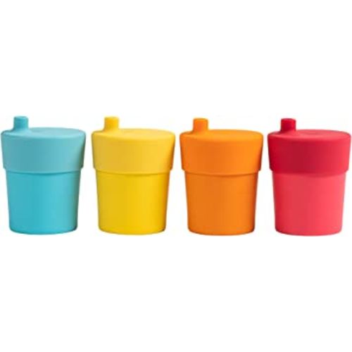 WeeSprout Bamboo Grow-With-Me Sippy Cups with Lids, 10 oz Set of Four, Babies Kids & Toddlers, Made With Bamboo & 100% Silicone, Bite Spout Design, Dishwasher Safe