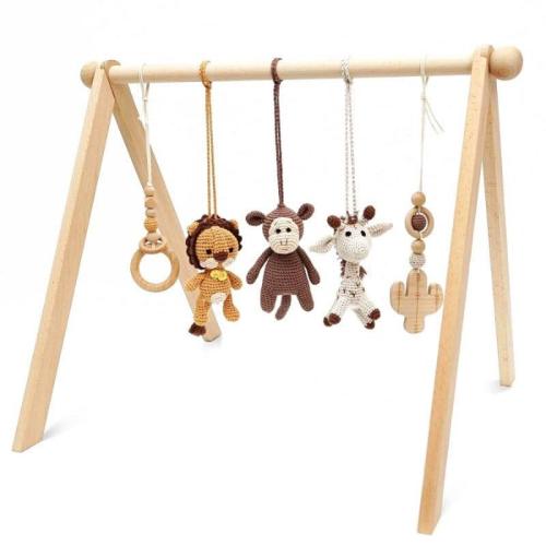 Natural Wood Baby Play Gym & Handmade Crochet Toys - Jabaloo