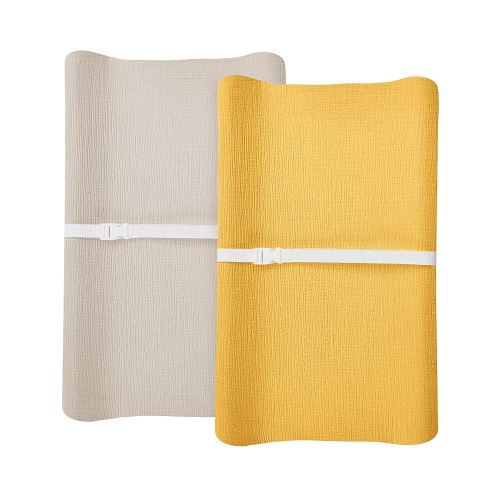 Changing Pad Cover for Baby Boy Girl 2 Pack, Muslin Changing Table Pad Covers with Boho Style, Neutral Nursery Bedding Essentials Soft and Breathable(Beige & Mustard Yellow)