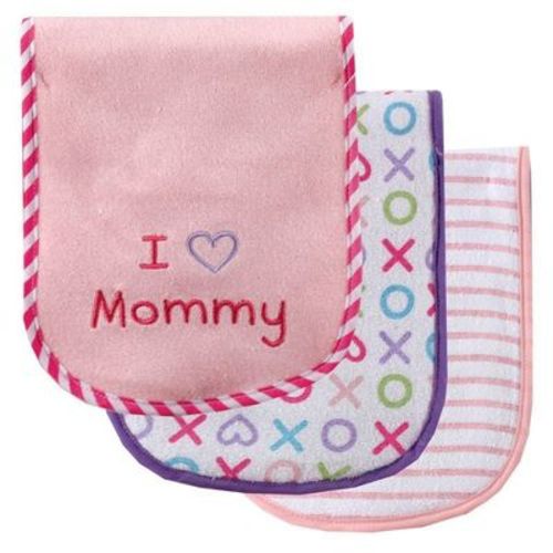 Luvable Friends Baby Girl Cotton Burp Cloths With Fiber Filling 3pk, Pink Mom, One Size