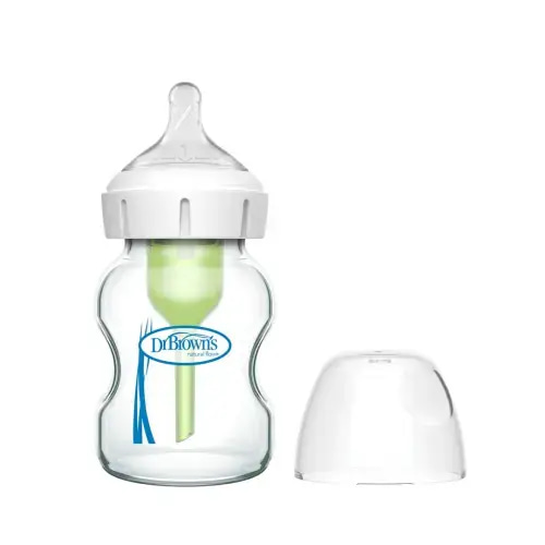 Dr. Brown's Natural Flow Anti-Colic Options+ Wide-Neck Glass Baby Bottle, with Level 1 Slow Flow Nipple