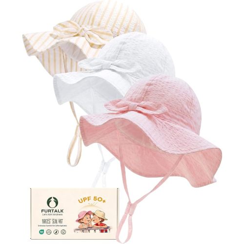 FURTALK 3 Pack Baby Sun Hat Toddler Beach Hat Girls UPF 50+ Wide Brim Infant Kids Summer Adjustable Sun Protection