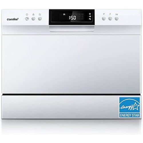 COMFEE’ Portable Mini Dishwasher, Energy Star, Countertop, 6 Place Settings, with 8 Washing Programs, Speed, Baby-Care, ECO& Glass, Dish Washer for Dorm, RV& Apartment, White
