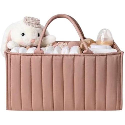 Spacious Diaper Caddy Organizer - Customizable Baby Organizers and Storage for Mom - Portable, Stylish Design - Ideal for Newborn Essentials and Nursery Organization (Baby Pink)