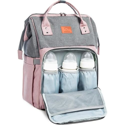 KeaBabies Baby Diaper Bag Backpack - Large Baby Bag for Boys, Girls, Waterproof Multi Function Travel Diaper Backpack with Changing Pad, Durable Travel Essentials for Moms and Dads (Pink Gray)