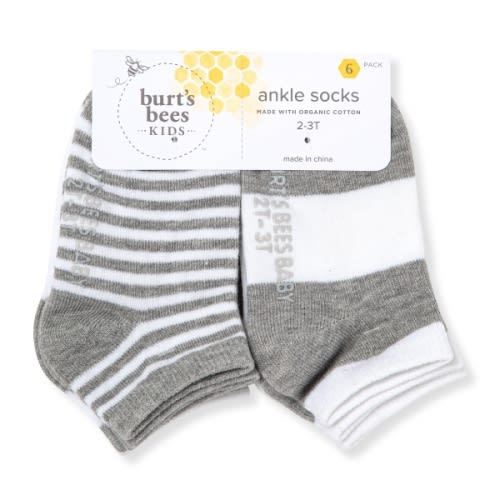 Solid & Stripes Organic Cotton Baby Ankle Socks 6 Pack - Heather Grey