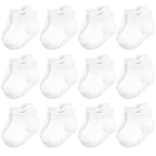 Hudson Baby Unisex Baby Non-skid No-show Socks, White, 0-6 Months