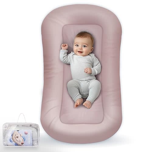 Baby Lounger - Baby Lounger Pillow for Newborn, 0-24 Months, Infant Lounger for Home and Travel, Soft Cotton, Co Sleeping Baby Nest, Newborn Babies Essentials Gifts, Pink