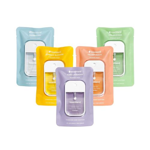 Touchland Power Mist Hydrating Hand Sanitizer Spray, BLOSSOM 5 Set (Lavender, Vanilla, Rainwater, Peach, Applelicious), 1 FL. OZ. Travel Size (Set of 5)