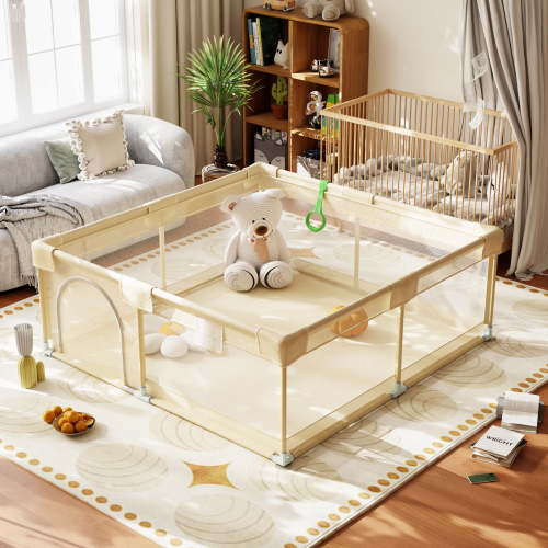 Easy4Home Large Baby Playpen 60"x60" Toddler Play Yards Safety Fence, Beige