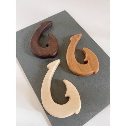 Cultural Fish Hook Wooden Teether - in Cherry