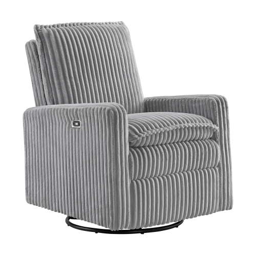Oxford Baby Uptown Power Upholstered Glider Recliner Rocking Chair, Green Guard Gold Certified, 270° Swivel For Nursery And Living Room – Corduroy Ash Gray