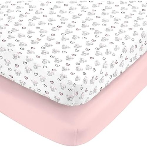 NoJo Disney Minnie Mouse Hearts Girl Standard 2-Pack Fitted Crib Mattress Sheets