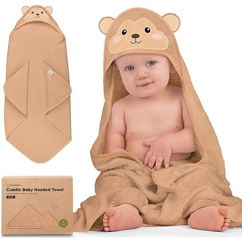 KeaBabies Hooded Baby Towel for Newborn - Viscose Derived from Bamboo Large Baby Bath Towels with Hood for Boys, Girls, Toddler, Extra Absorbent & Soft Newborn Bath Essentials (Monkey)