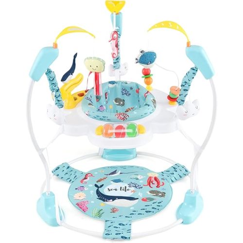 BABY JOY Baby Jumpers and Bouncers, Infant Activity Center with Music Lights Sounds, 360° Rotating Seat and 5 Adjustable Heights, Baby Play and Learning Center for 6-12 Months