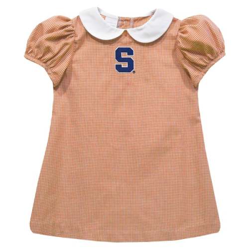 Syracuse Orange Vive La Fete Girls Infant Gingham Puffy A-Line Dress - Orange