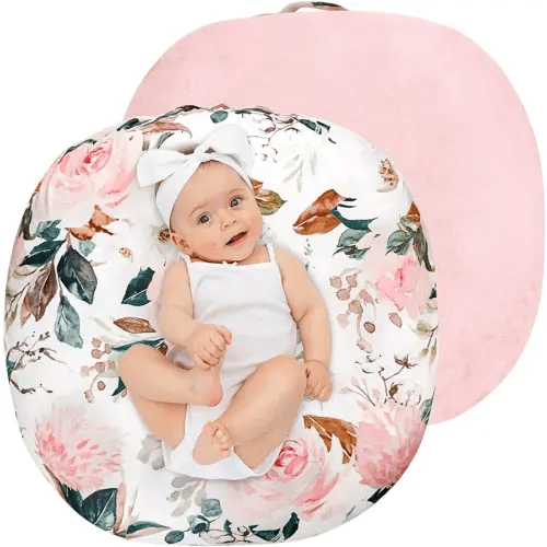 Newborn Lounger Cover, Soft Comfortable Baby Lounger Cover, 1 Pack Reversible Removable Slipover for Infant Lounger Pillow, Pink Floral (Lounger not Included)