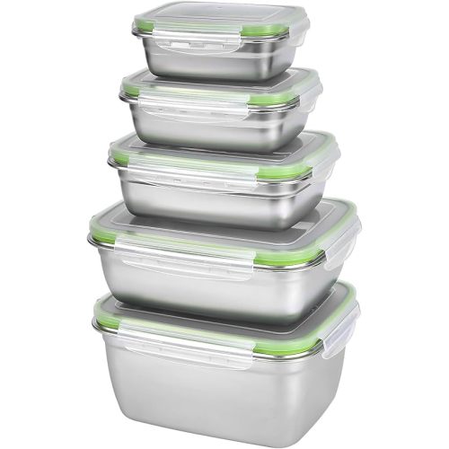 UPTRUST Stainless Stainless Steel Food Storage Containers | Leak Proof & Airtight Lids | Set of 5 Containers BPA Free that are Dishwasher & Freezer Safe, Green
